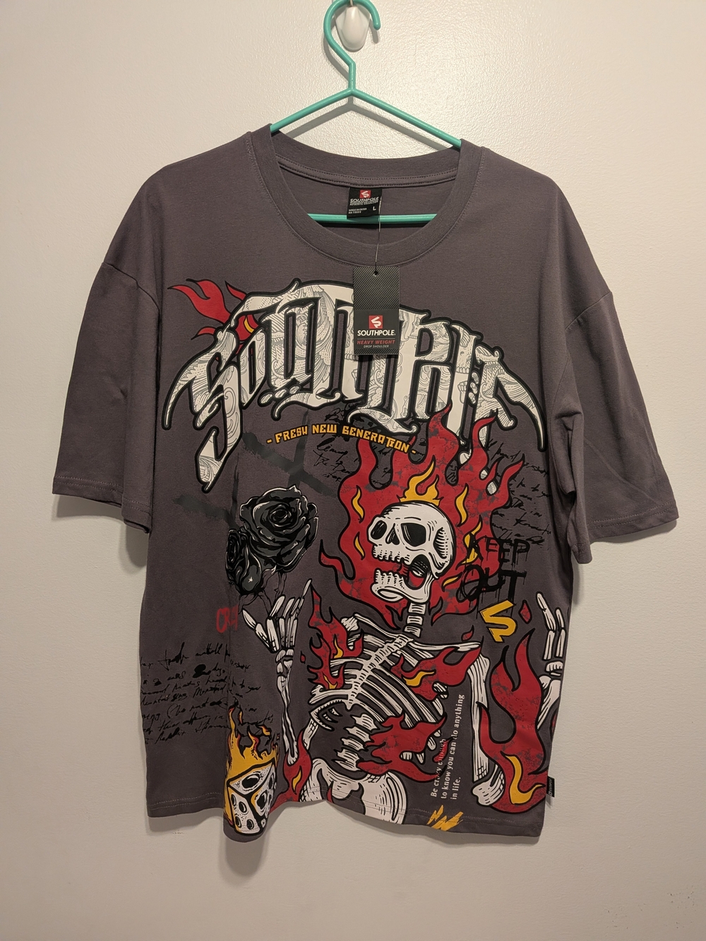 South Pole Gray Graphic Skull & Flame Short Sleeve Tee